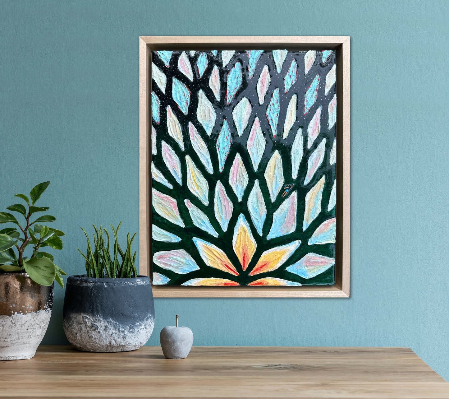 The Path of the White Lotus - 11x14in Mixed Media; Sand, Acrylic & Resin on Canvas Framed