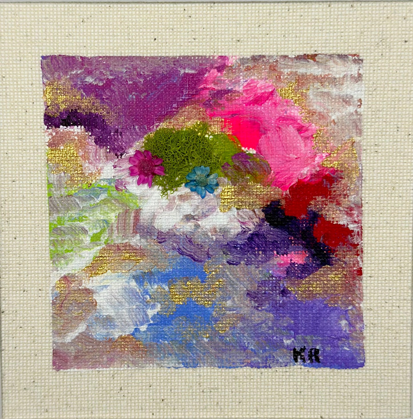 Flower Bomb - 4x4in acrylic mini painting in 8x8in frame