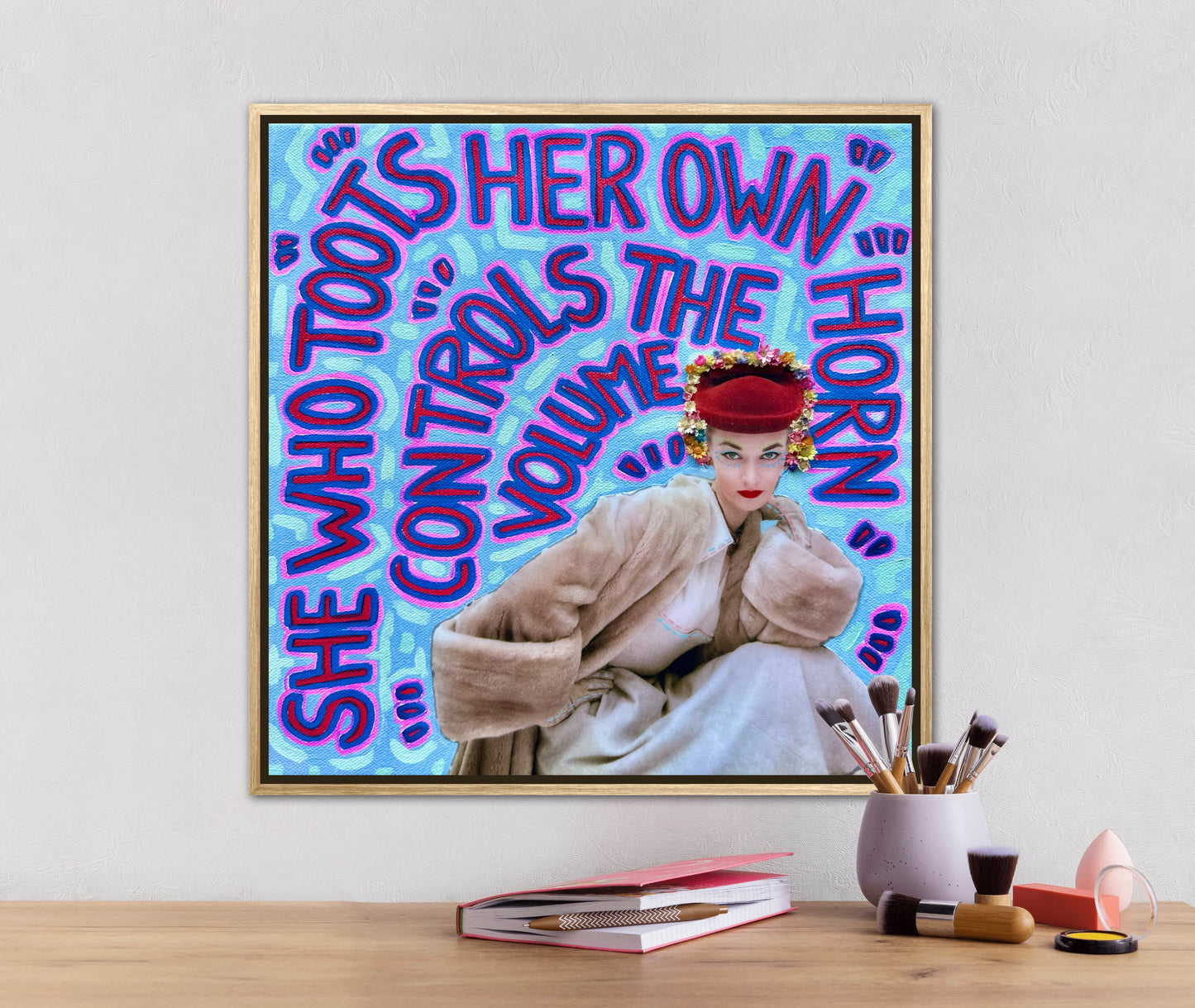 Vogue Reflections: She Who Toots Her Own Horn - 12x12in Acrylic & Resin on Canvas