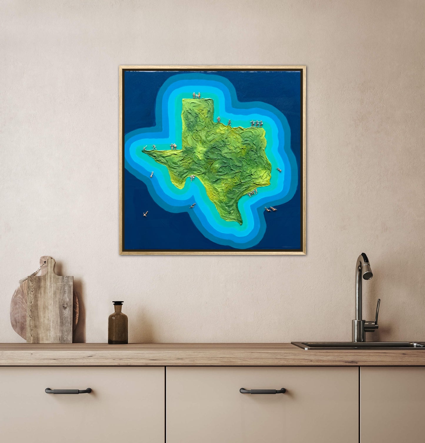 The Island of Texas 24x24in Original Framed
