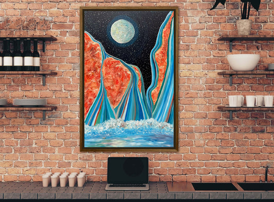 Moonlight Swim - 24x36in Mixed Media; Sand, Acrylic & Resin on Canvas Framed
