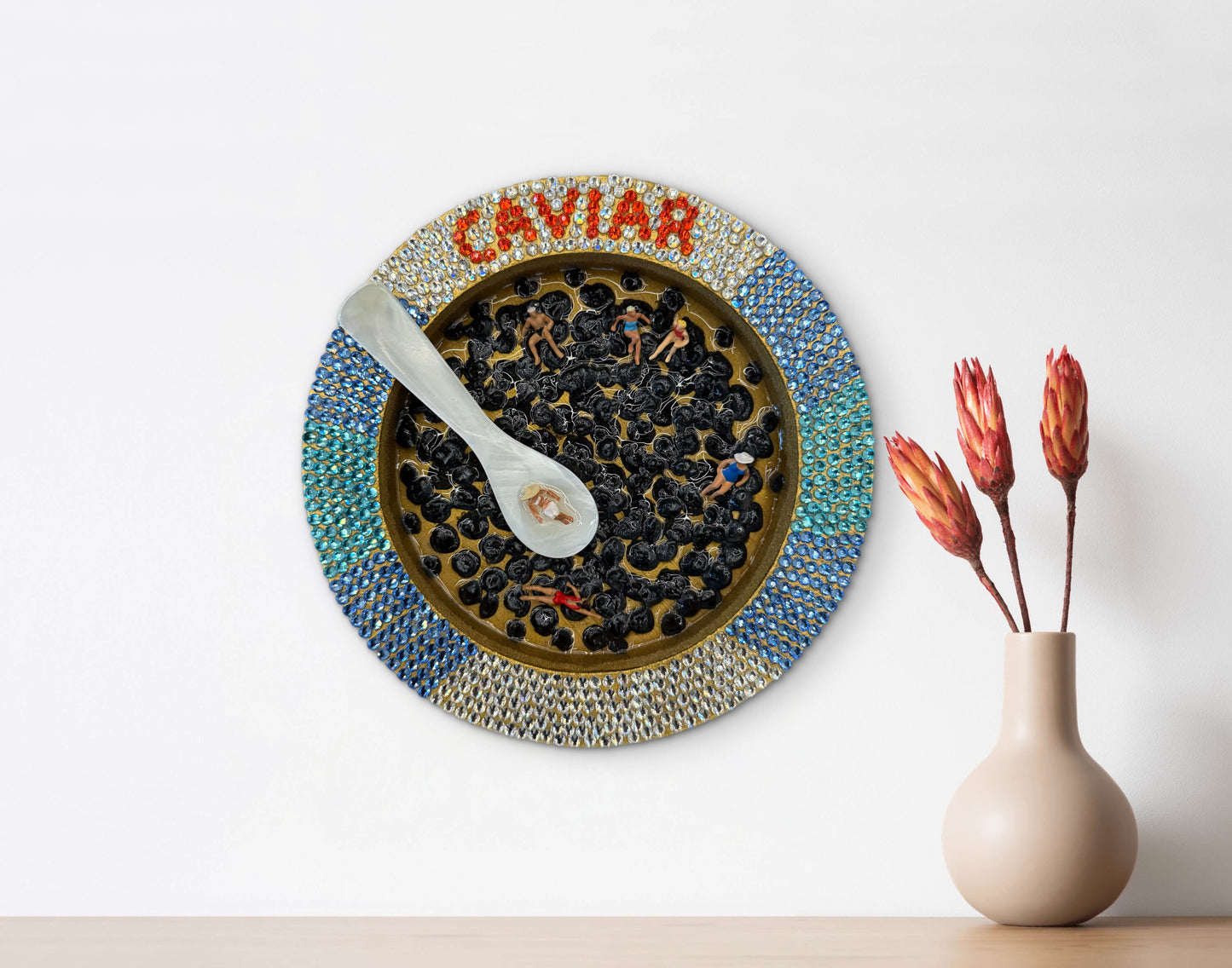 Caviart: Girl Dinner 6x6in Mixed Media Original Art