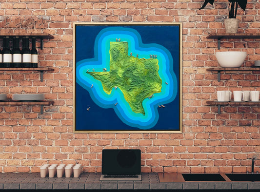 The Island of Texas 24x24in Original Framed