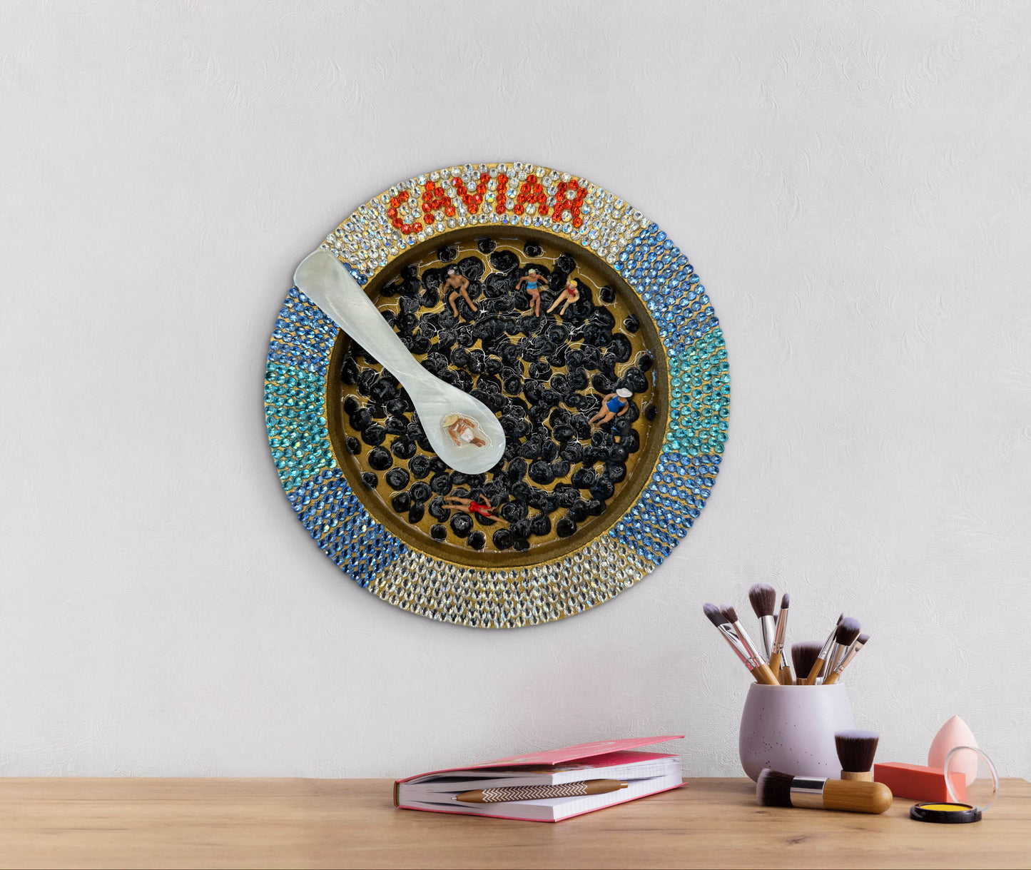 Caviart: Girl Dinner 6x6in Mixed Media Original Art