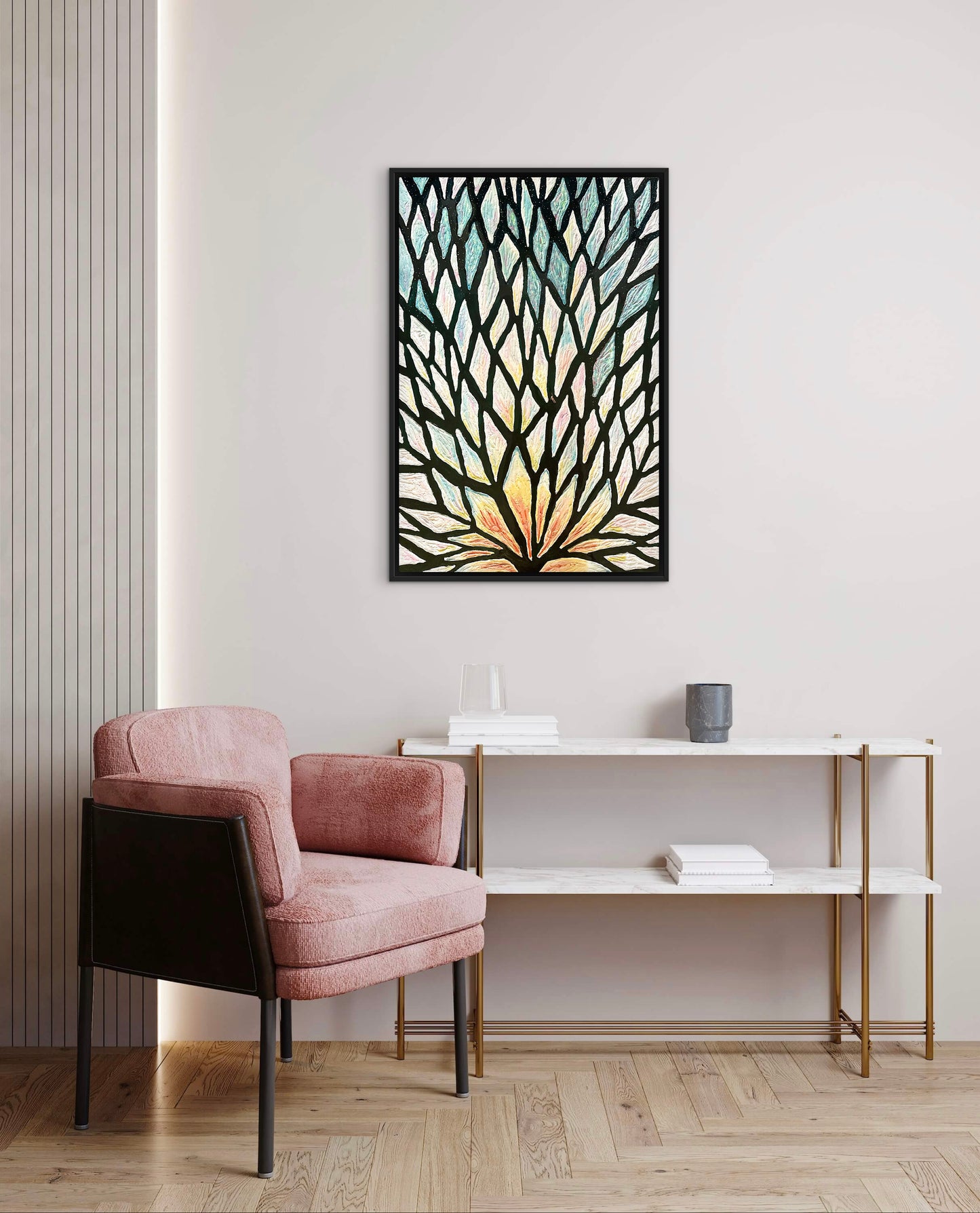 The Path of the White Lotus - 24x36in Mixed Media; Sand, Acrylic & Resin on Canvas Framed