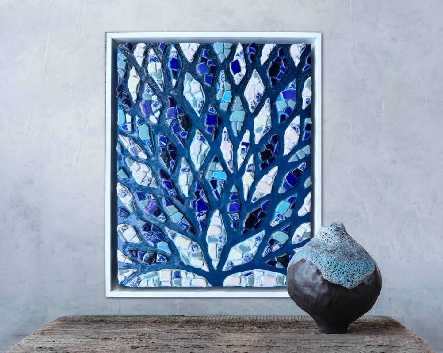 The Path is Blue Without You ll - 16x20in Mixed Media; Sand, Acrylic & Resin on Canvas Framed