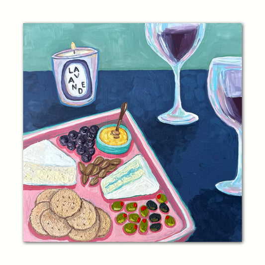 Little Luxuries Collection: Vino et Fromage - 10x10in Glicée Fine Art Print