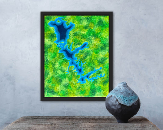 Cedar Creek Lake, Texas - 16x20 Fine Art Map made with Acrylic & Resin on Canvas