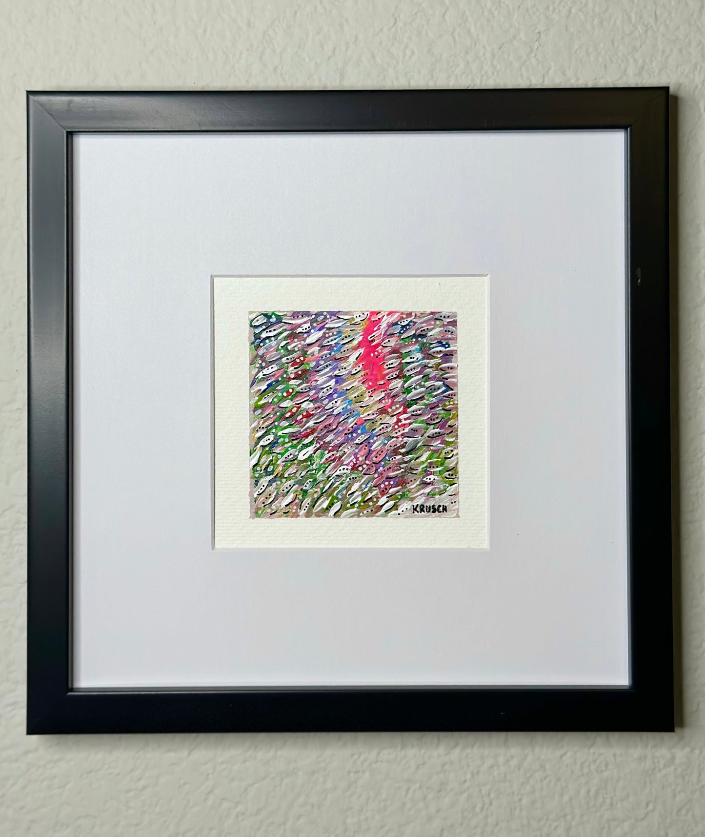 Feather Flurries - 4x4 acrylic mini painting in 8x8 frame