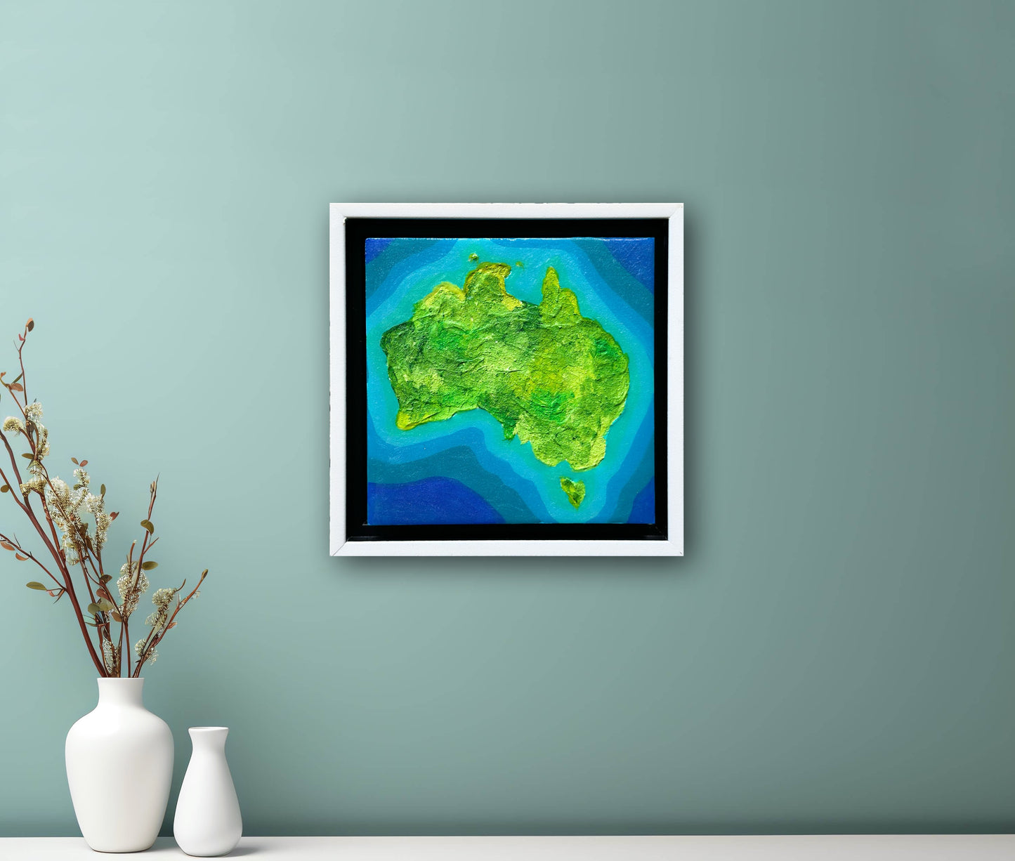 AUSTRALIA ISLAND MINI ART MAP - 6x6 Framed Acrylic & Resin on Wood Panel