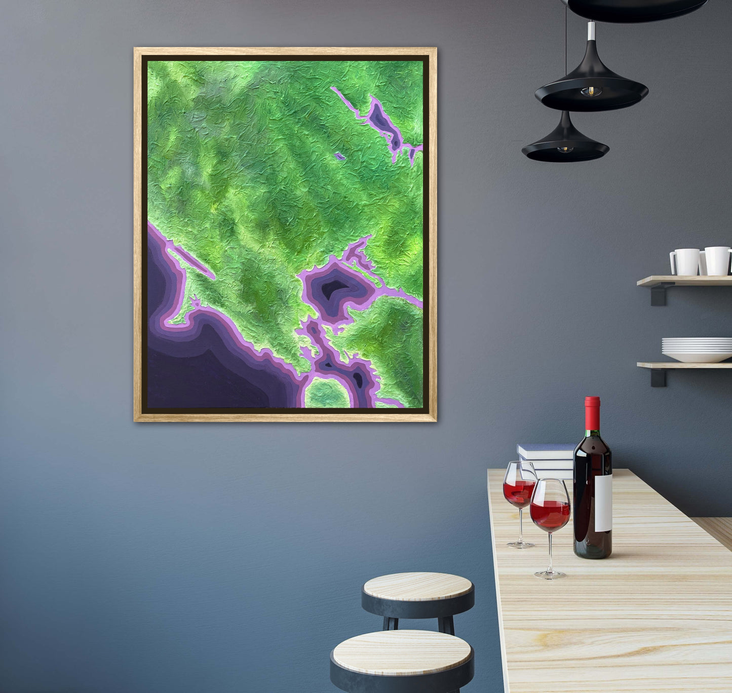 California Wine Country - 24x30in Fine Art Map made with Acrylic & Resin on Canvas Framed