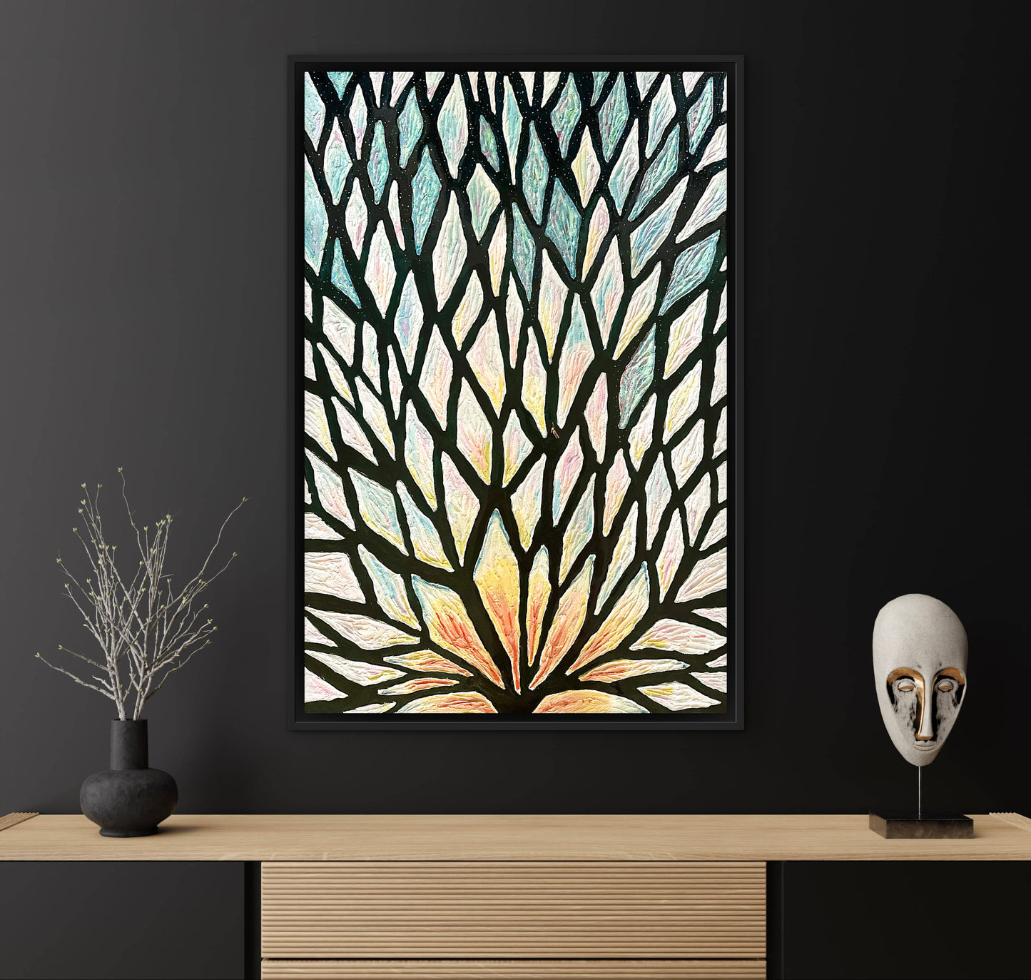 The Path of the White Lotus - 24x36in Mixed Media; Sand, Acrylic & Resin on Canvas Framed