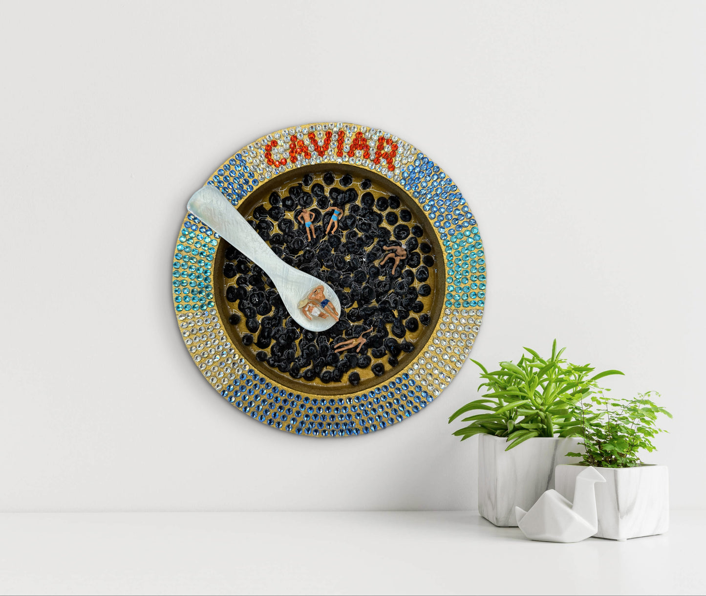 Caviart: Champagne Problems, Caviar Solutions - 6x6in Mixed Media Original Art