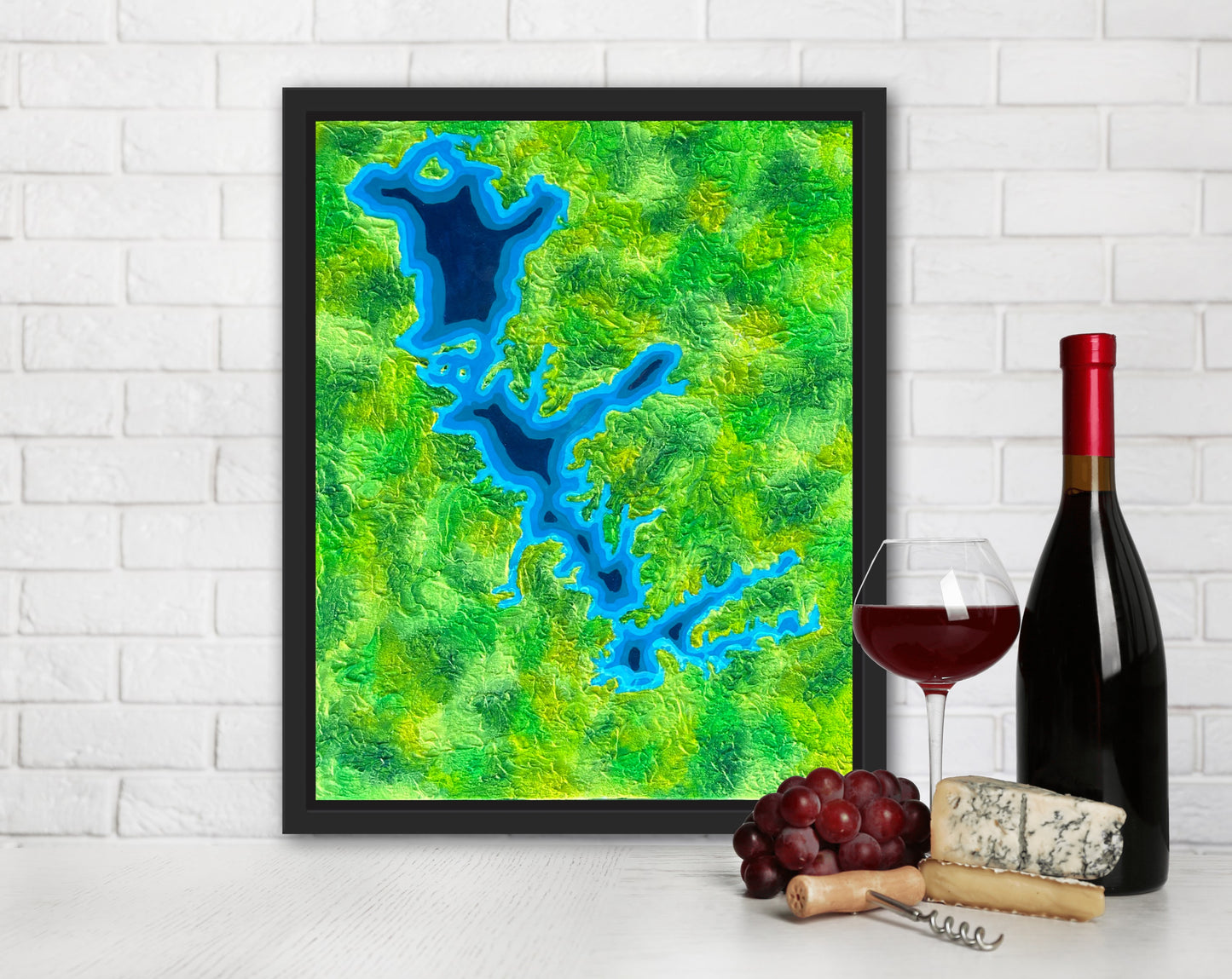 Cedar Creek Lake, Texas - 16x20 Fine Art Map made with Acrylic & Resin on Canvas