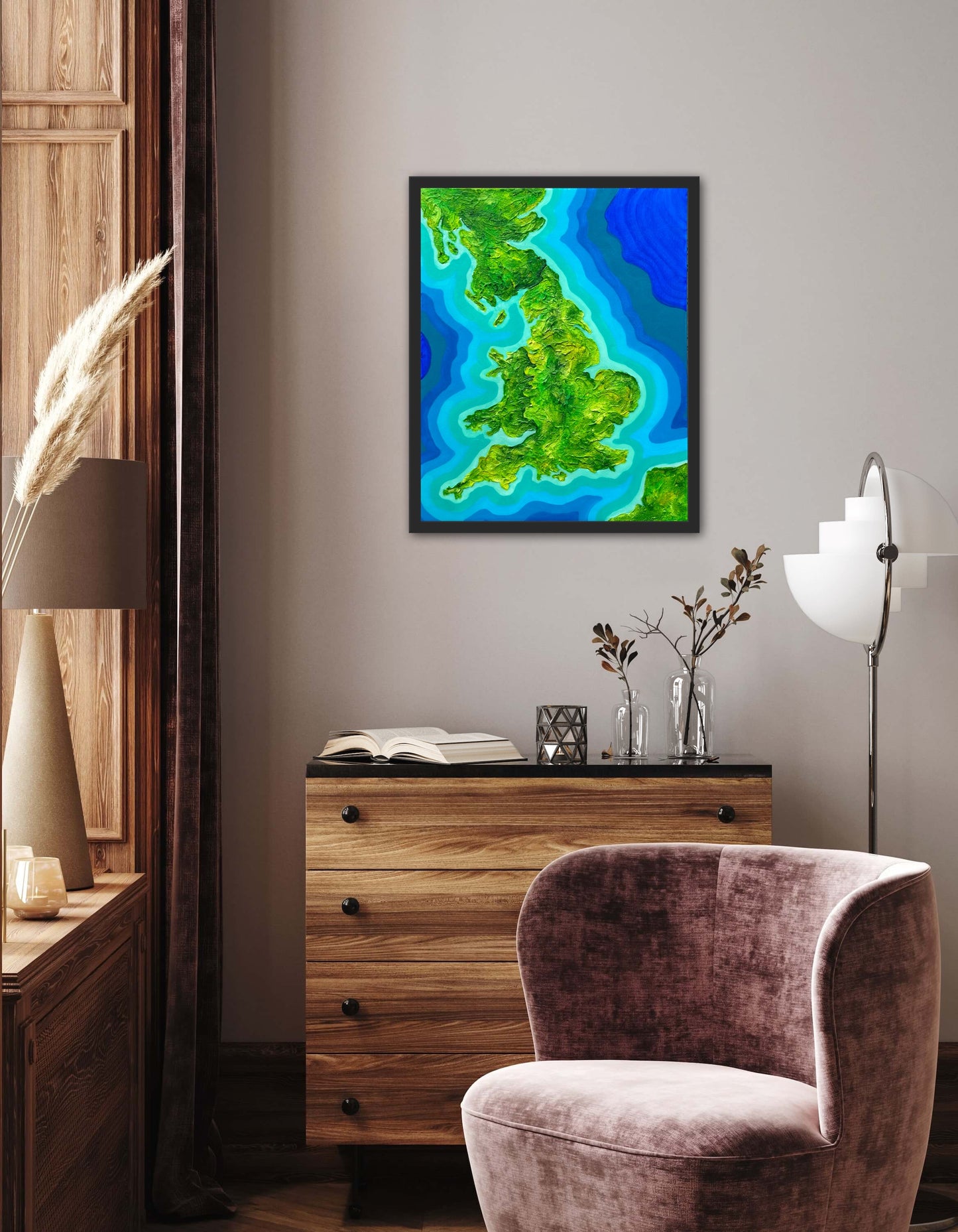 England 🏴󠁧󠁢󠁥󠁮󠁧󠁿🇬🇧 - 16x20 Fine Art Map made with Acrylic & Resin on Canvas