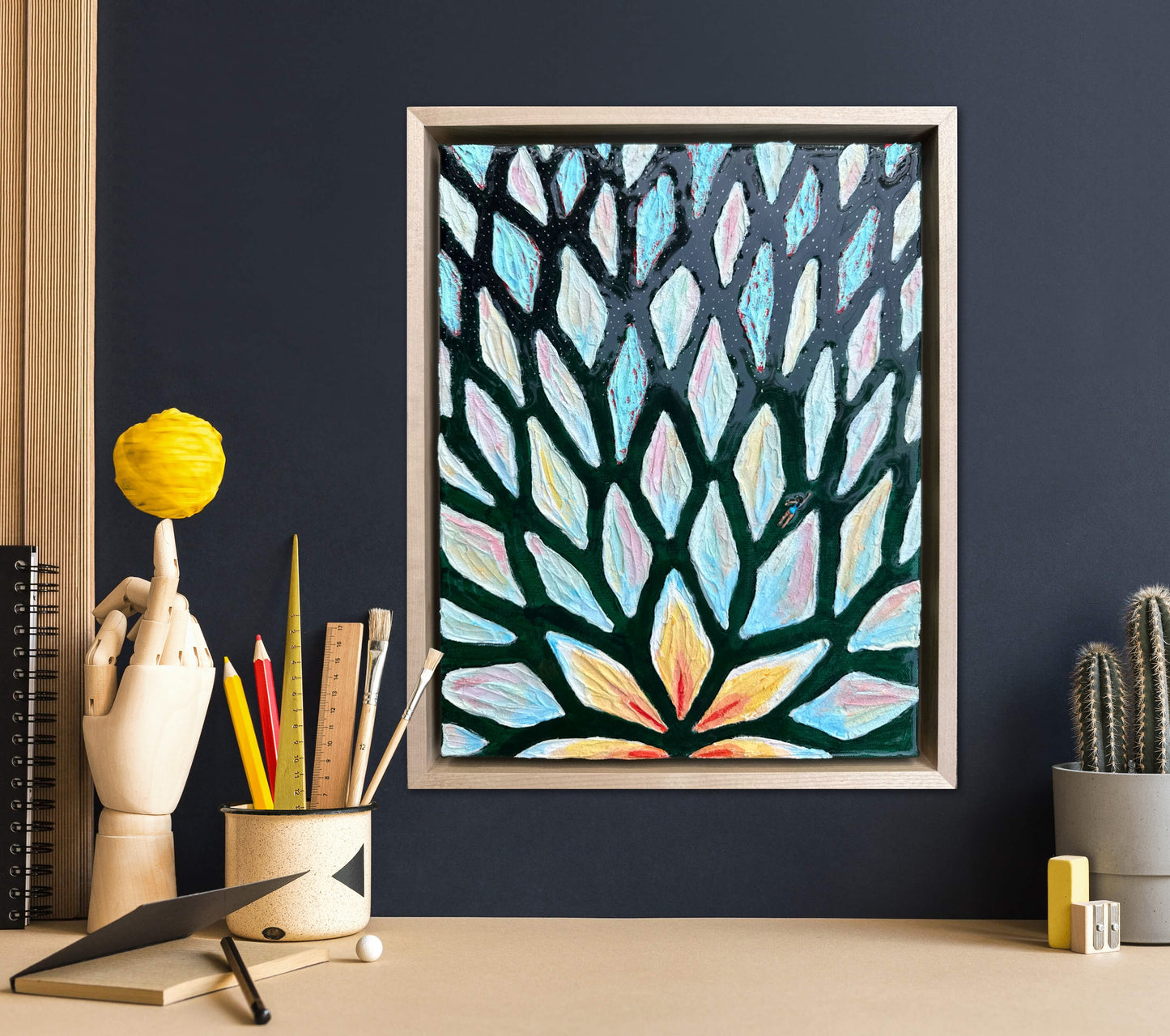 The Path of the White Lotus - 11x14in Mixed Media; Sand, Acrylic & Resin on Canvas Framed