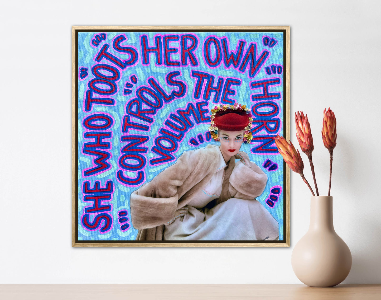 Vogue Reflections: She Who Toots Her Own Horn - 12x12in Acrylic & Resin on Canvas