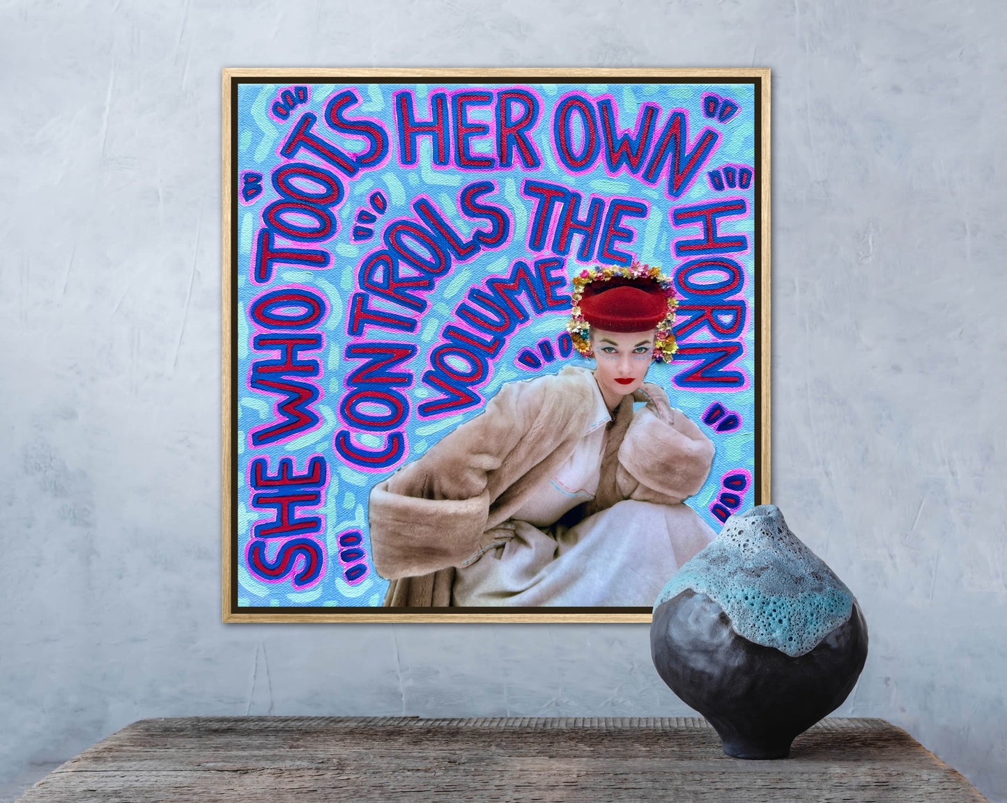 Vogue Reflections: She Who Toots Her Own Horn - 12x12in Acrylic & Resin on Canvas