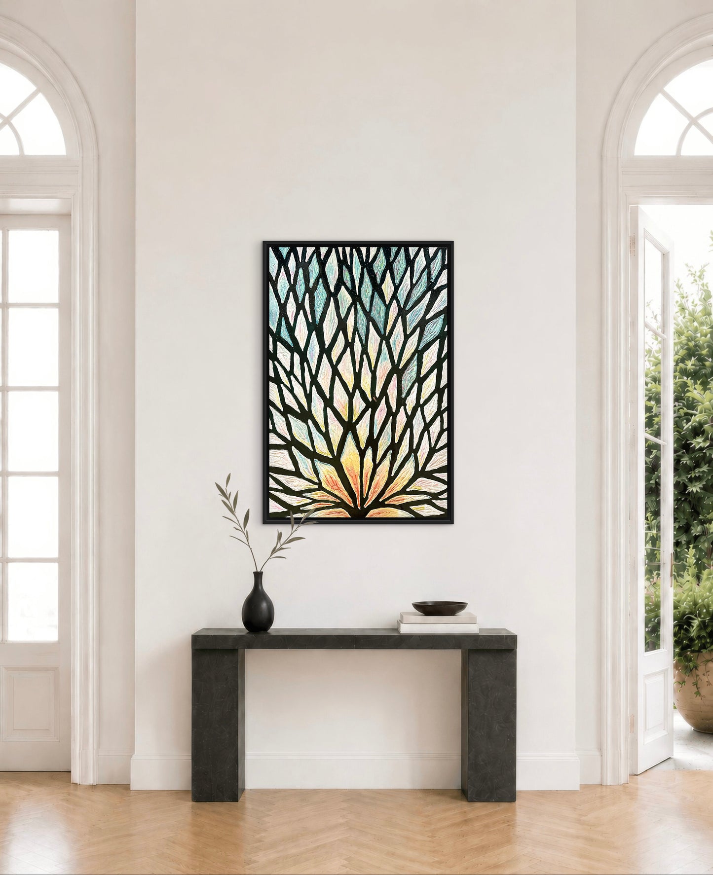 The Path of the White Lotus - 24x36in Mixed Media; Sand, Acrylic & Resin on Canvas Framed
