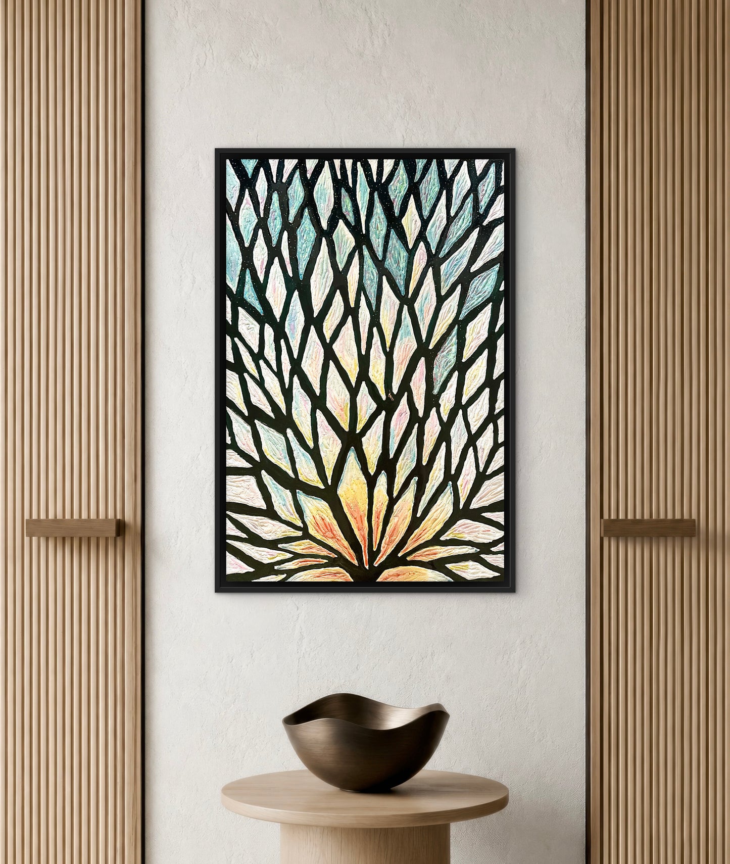 The Path of the White Lotus - 24x36in Mixed Media; Sand, Acrylic & Resin on Canvas Framed