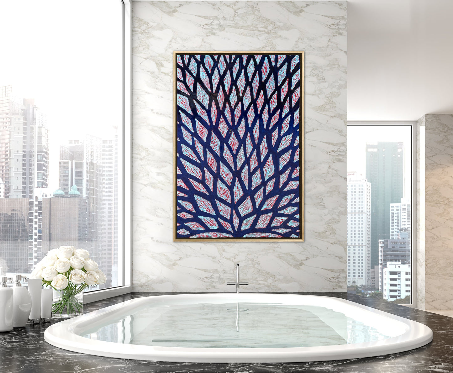The Path is Blue without You - 24x36in Mixed Media; Sand, Acrylic & Resin on Canvas Framed