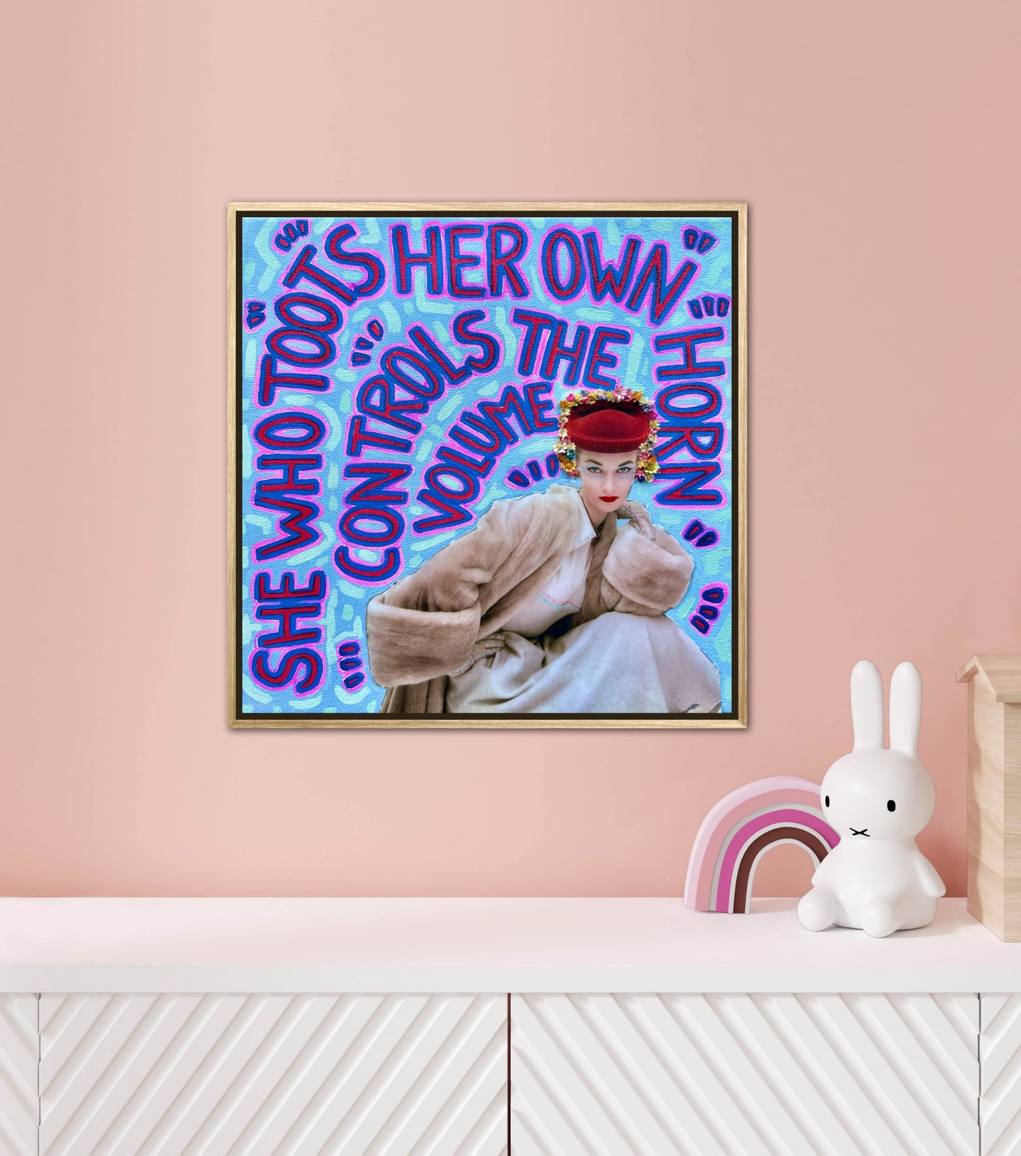 Vogue Reflections: She Who Toots Her Own Horn - 12x12in Acrylic & Resin on Canvas