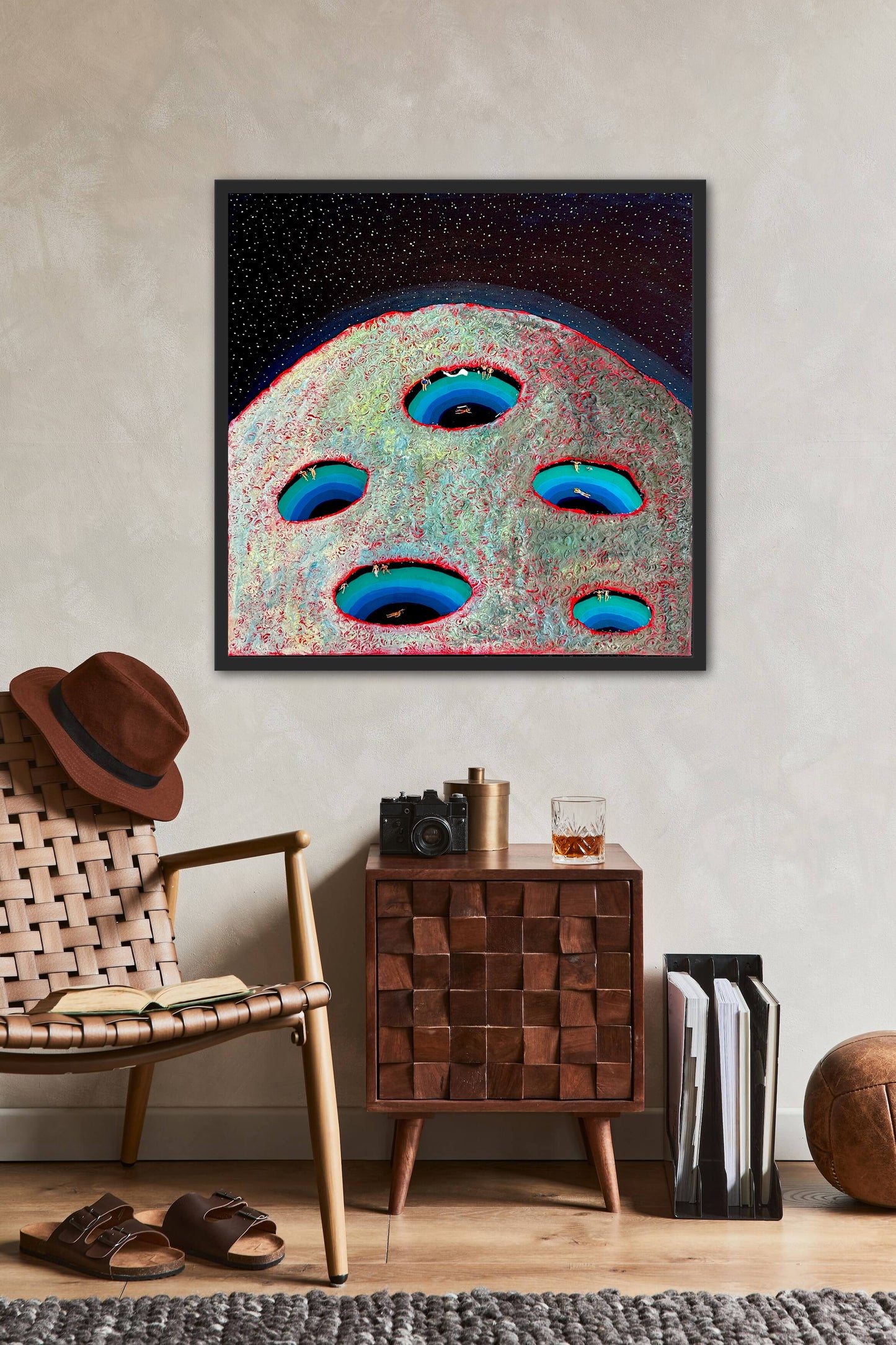 Vacation on Mars 24x24in Original Framed - Featured in Colossal Magazine