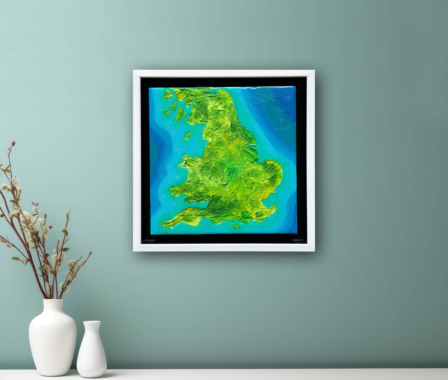 ENGLAND MINI ISLAND ART MAP - 6x6 Framed Acrylic & Resin on Wood Panel