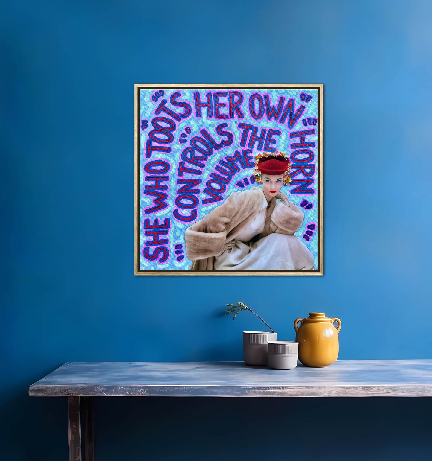 Vogue Reflections: She Who Toots Her Own Horn - 12x12in Acrylic & Resin on Canvas