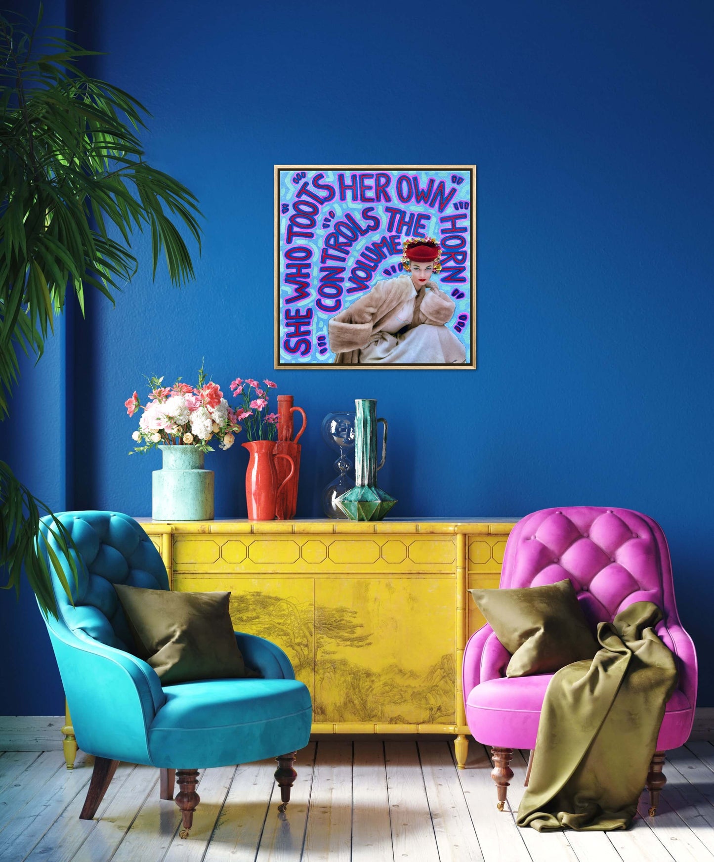 Vogue Reflections: She Who Toots Her Own Horn - 12x12in Acrylic & Resin on Canvas