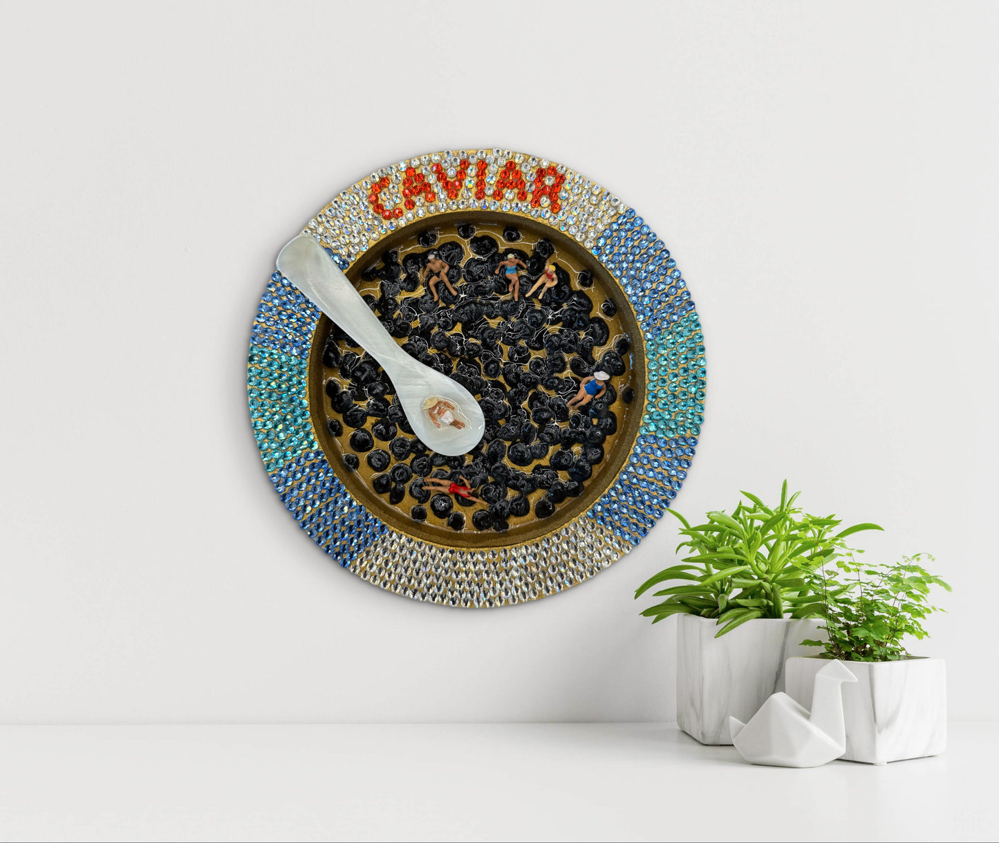 Caviart: Girl Dinner 6x6in Mixed Media Original Art
