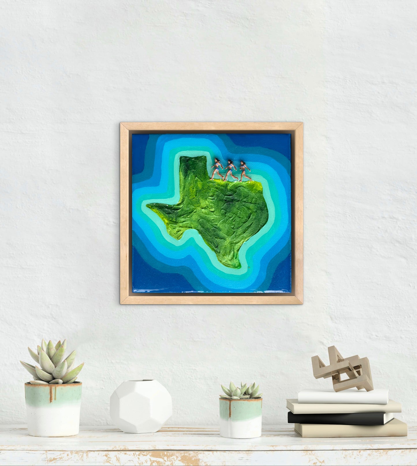 The Island of Texas: Triple the Fun! 6x6 Original Framed
