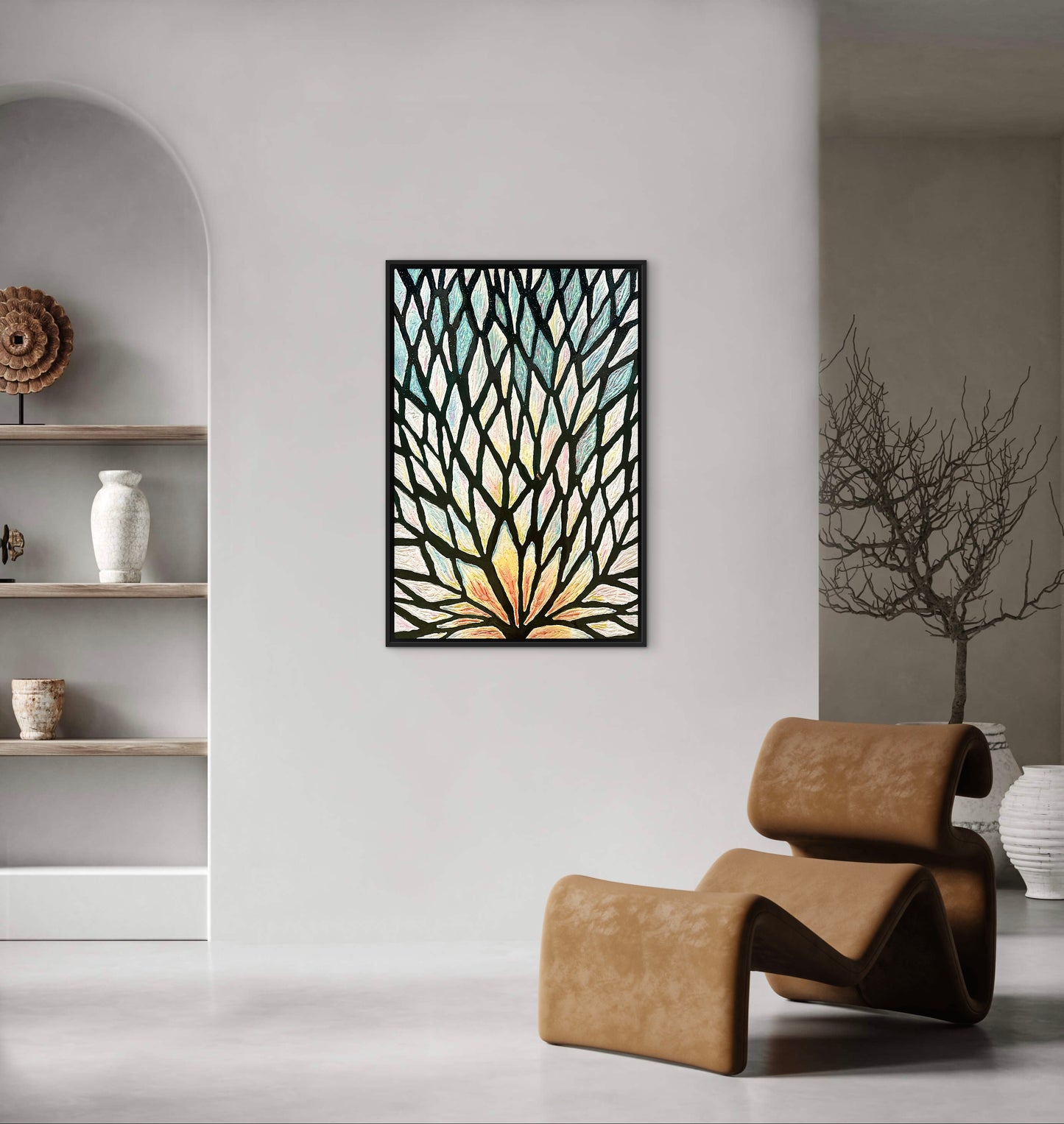 The Path of the White Lotus - 24x36in Mixed Media; Sand, Acrylic & Resin on Canvas Framed