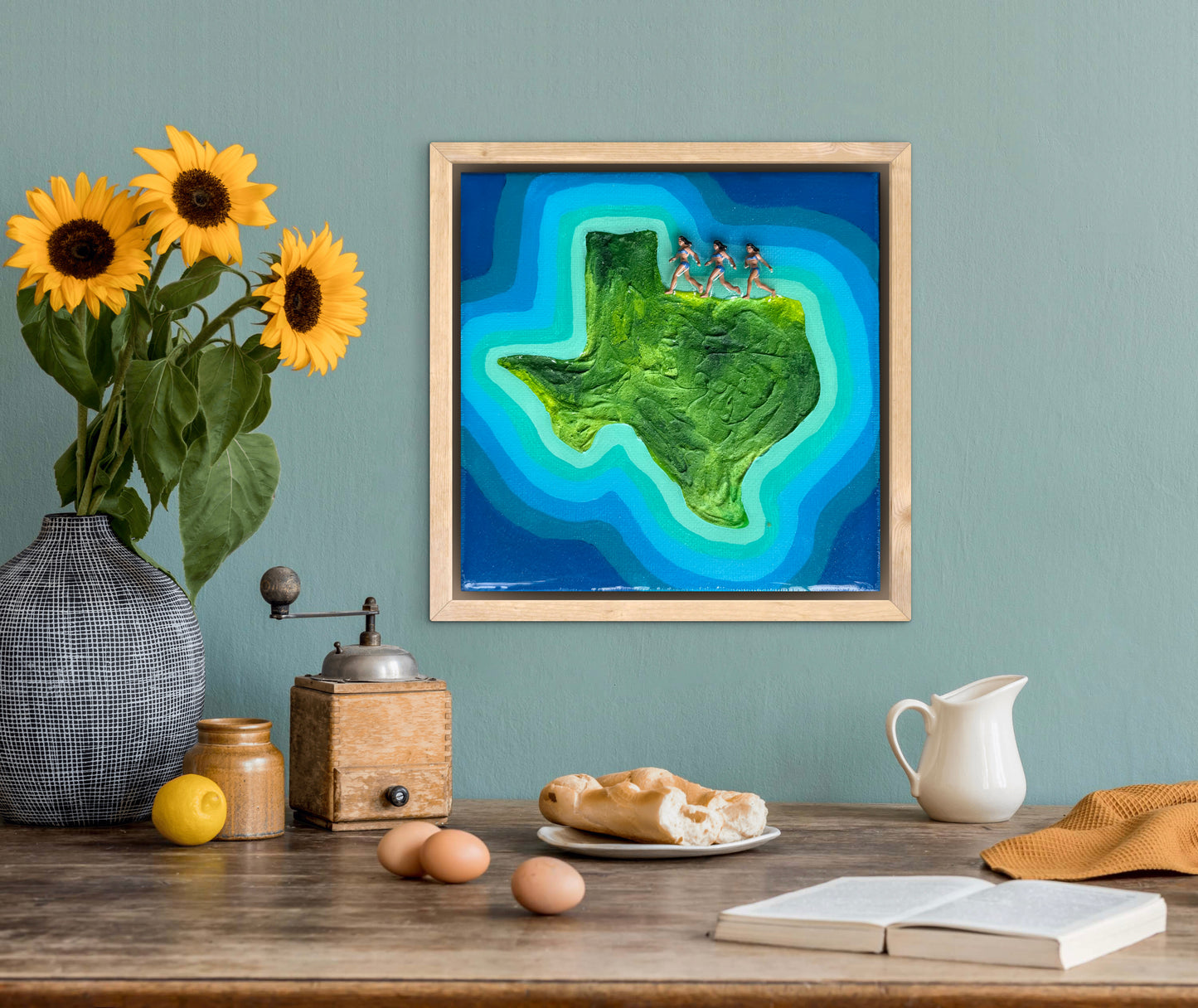 The Island of Texas: Triple the Fun! 6x6 Original Framed