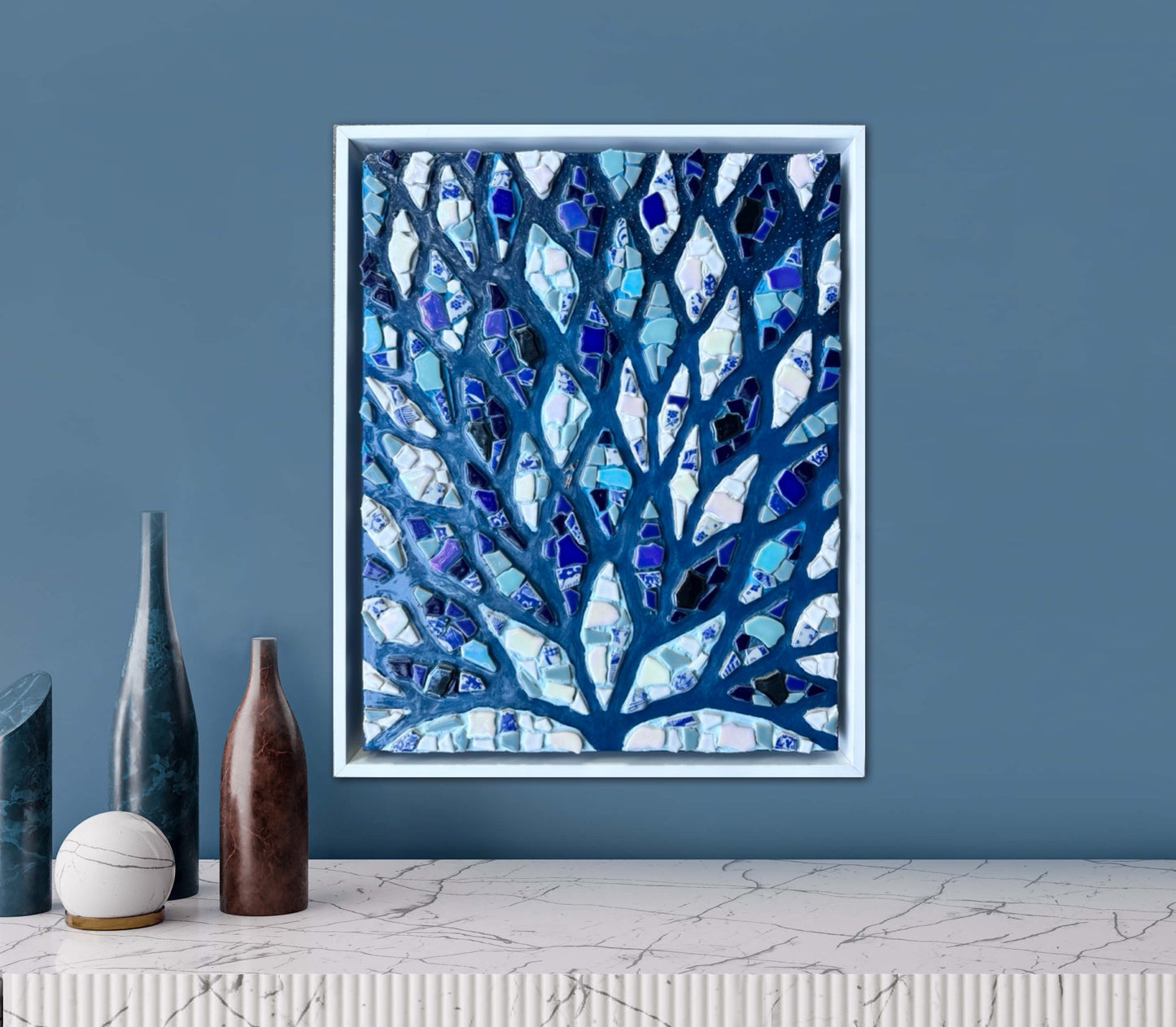 The Path is Blue Without You ll - 16x20in Mixed Media; Sand, Acrylic & Resin on Canvas Framed