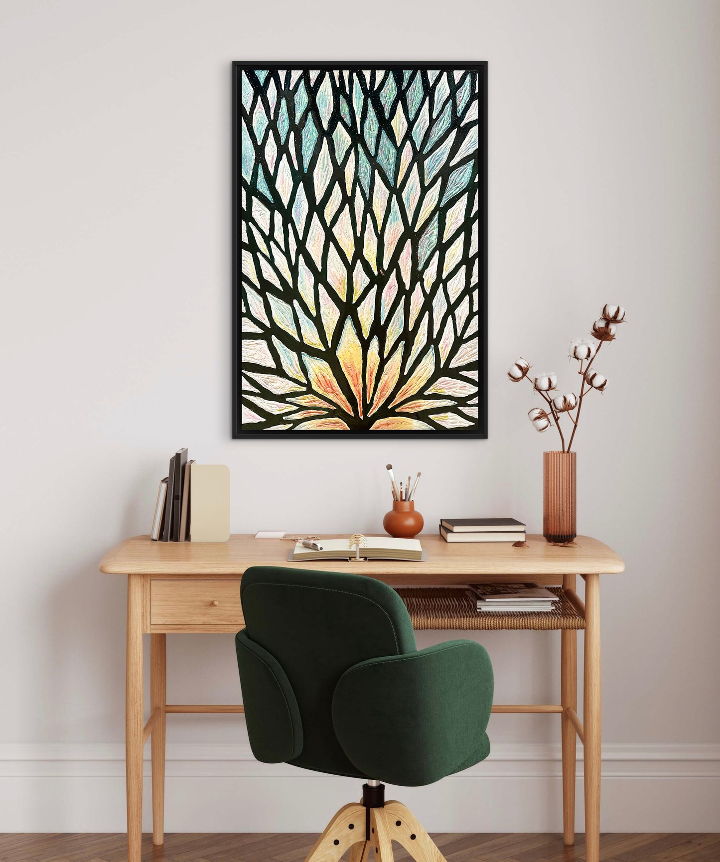 The Path of the White Lotus - 24x36in Mixed Media; Sand, Acrylic & Resin on Canvas Framed