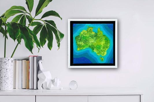 AUSTRALIA ISLAND MINI ART MAP - 6x6 Framed Acrylic & Resin on Wood Panel