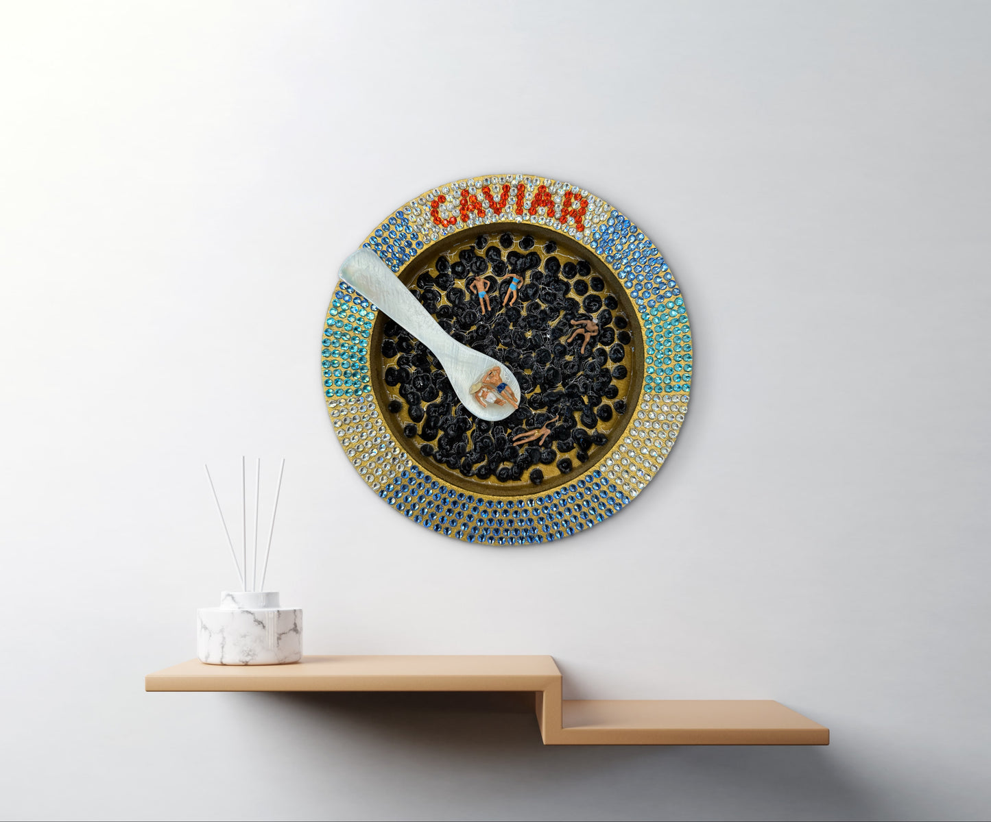 Caviart: Champagne Problems, Caviar Solutions - 6x6in Mixed Media Original Art