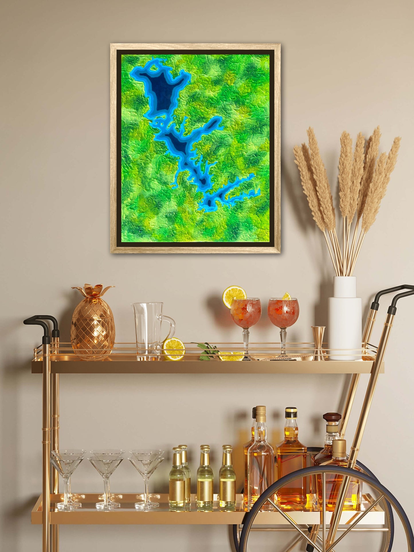 Cedar Creek Lake, Texas - 16x20 Fine Art Map made with Acrylic & Resin on Canvas