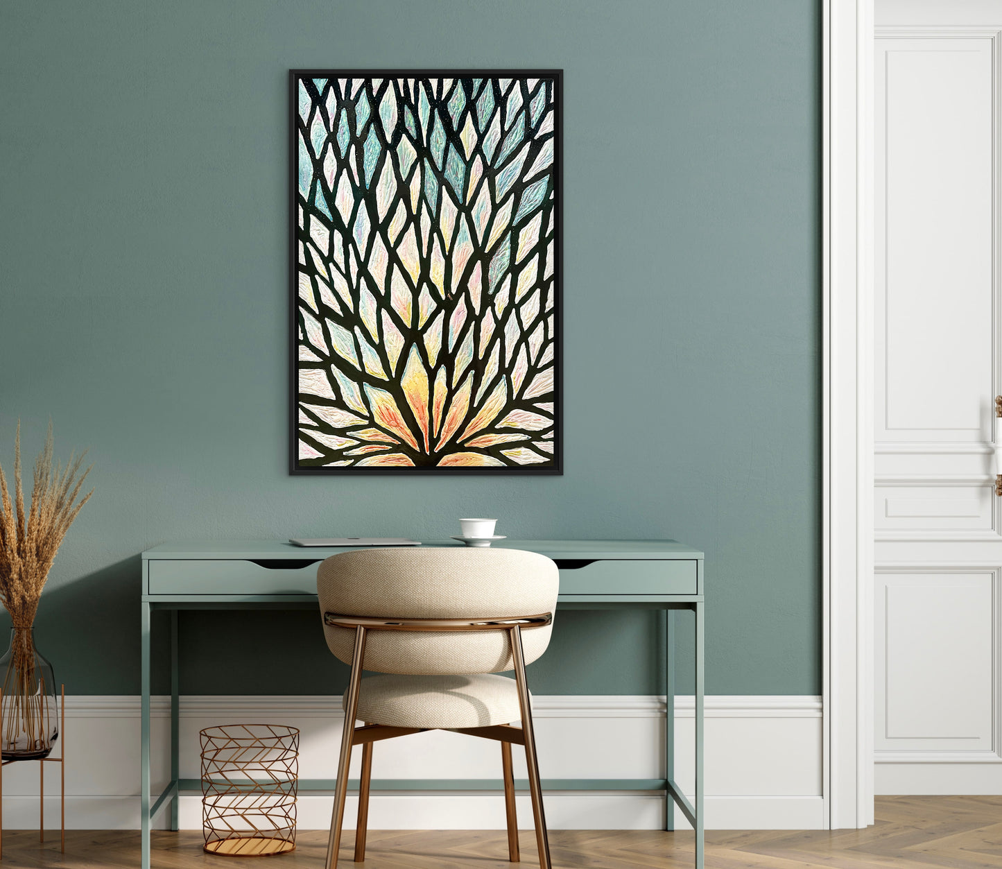 The Path of the White Lotus - 24x36in Mixed Media; Sand, Acrylic & Resin on Canvas Framed