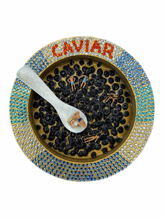 Caviart: Champagne Problems, Caviar Solutions - 6x6in Mixed Media Original Art