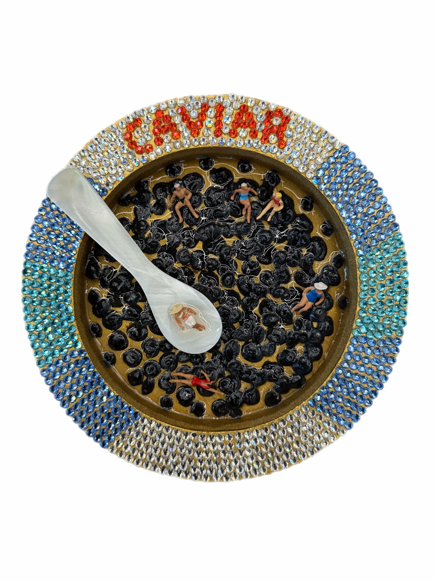 Caviart: Girl Dinner 6x6in Mixed Media Original Art