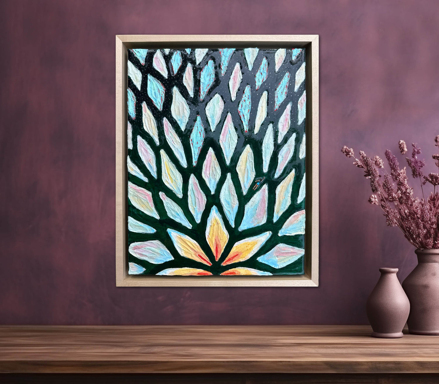 The Path of the White Lotus - 11x14in Mixed Media; Sand, Acrylic & Resin on Canvas Framed