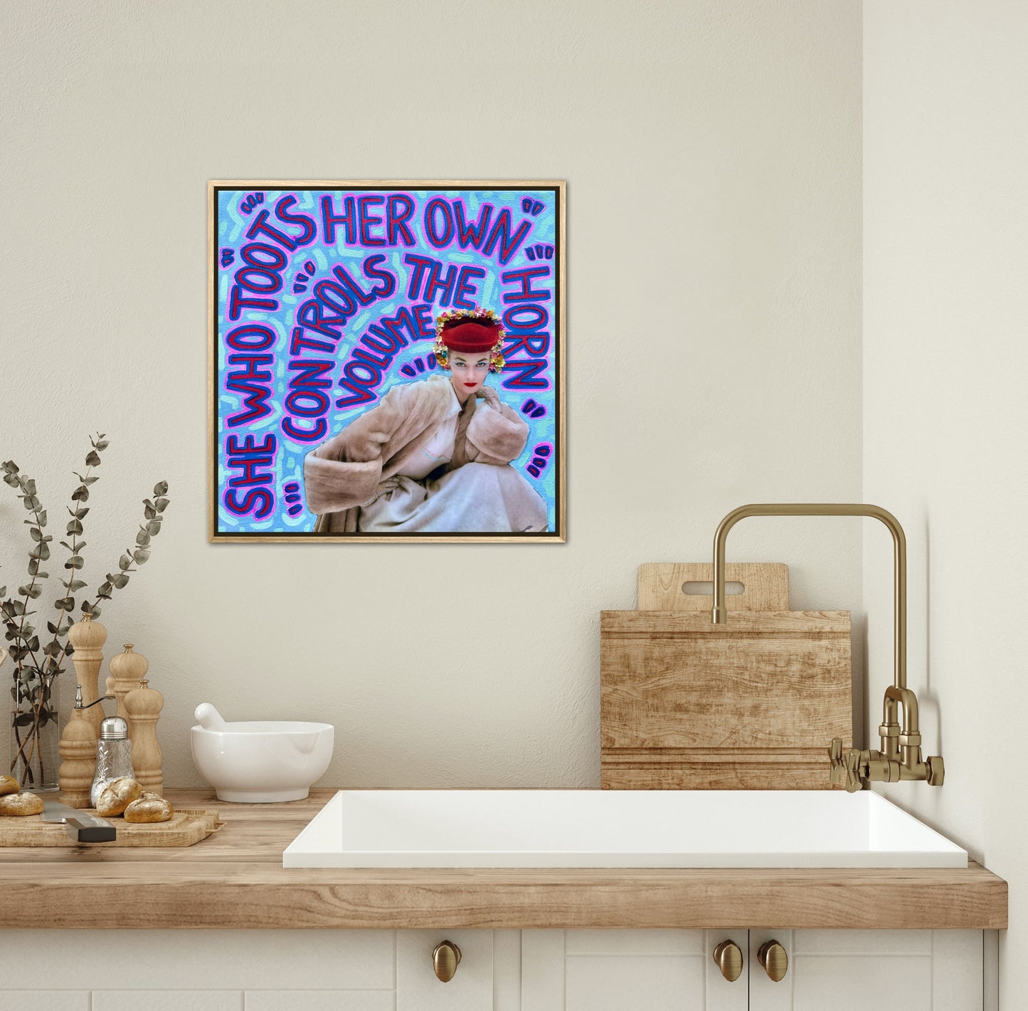 Vogue Reflections: She Who Toots Her Own Horn - 12x12in Acrylic & Resin on Canvas