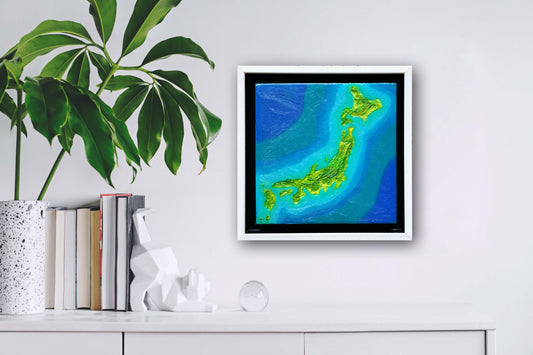 JAPAN MINI ISLAND ART MAP - 6x6 Framed Acrylic & Resin on Wood Panel