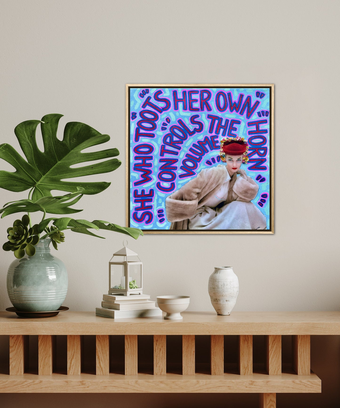 Vogue Reflections: She Who Toots Her Own Horn - 12x12in Acrylic & Resin on Canvas