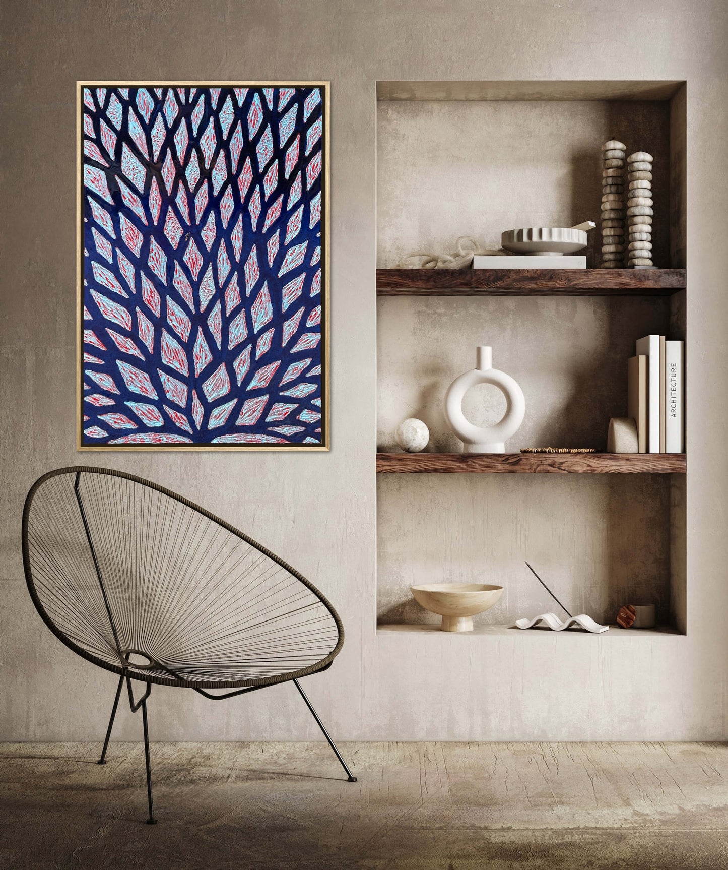 The Path is Blue without You - 24x36in Mixed Media; Sand, Acrylic & Resin on Canvas Framed