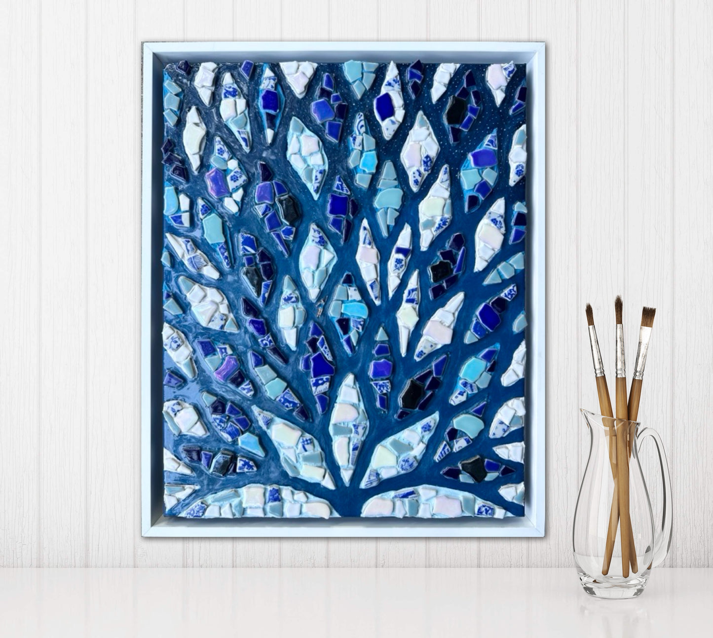 The Path is Blue Without You ll - 16x20in Mixed Media; Sand, Acrylic & Resin on Canvas Framed