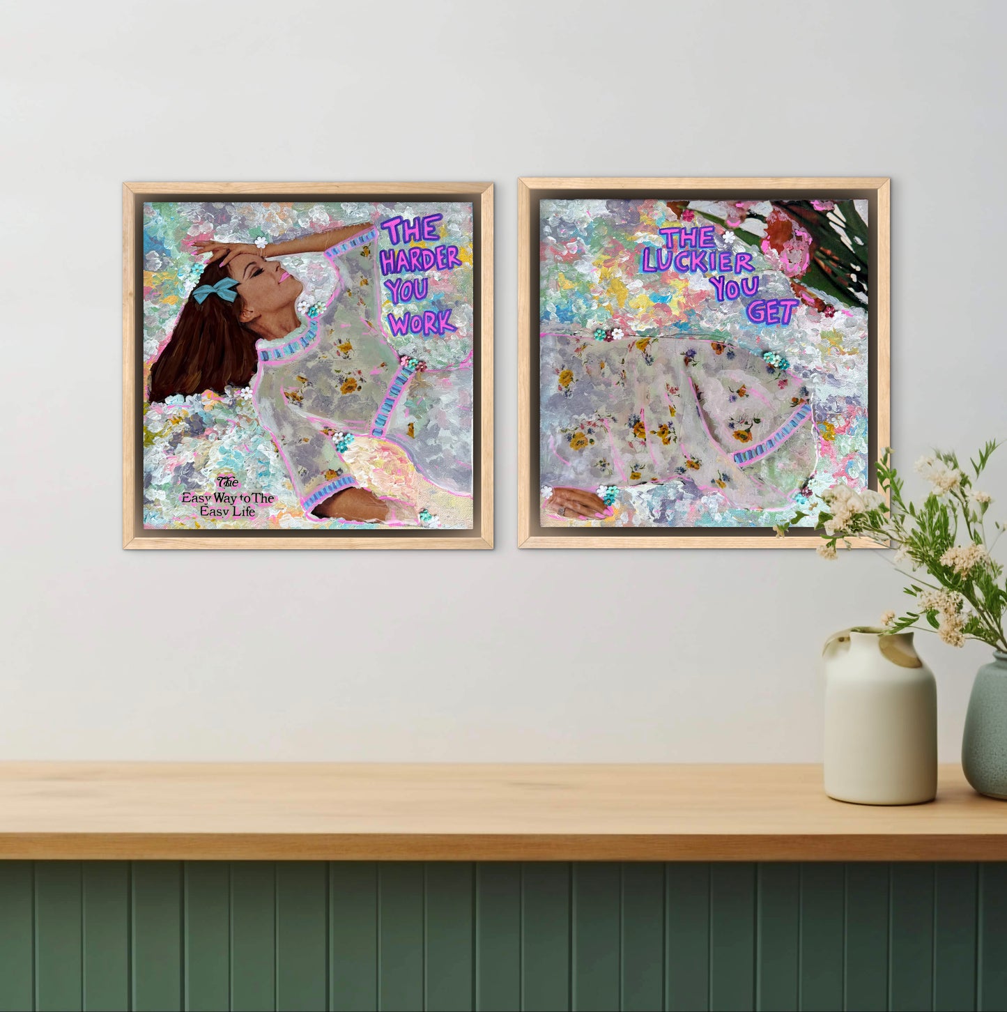 The Harder I Work, The Luckier I Get - 12x24in (2-12x12) Acrylic & Resin on Canvas