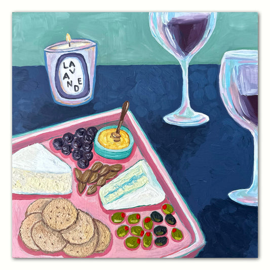 Little Luxuries Collection: Vino et Fromage - 12x12in Original Art